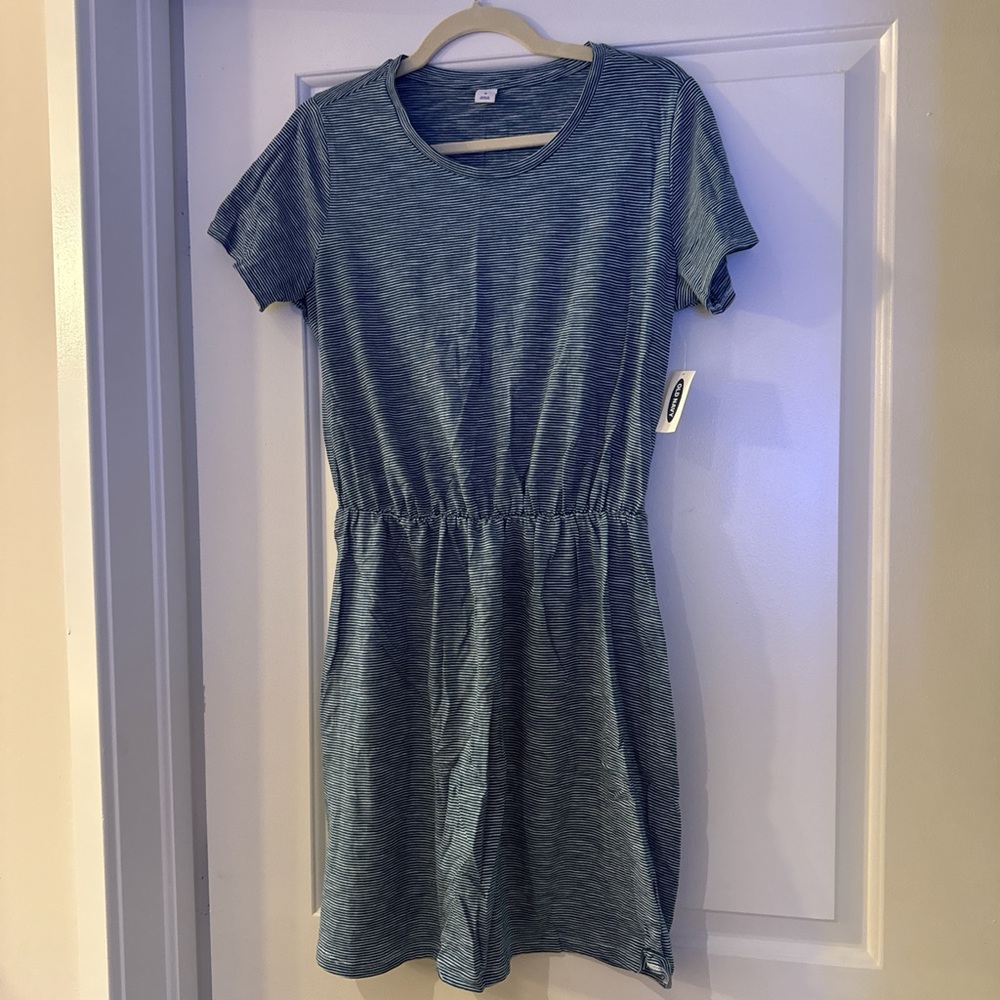 Old Navy Blue & White Striped Sinched Dress